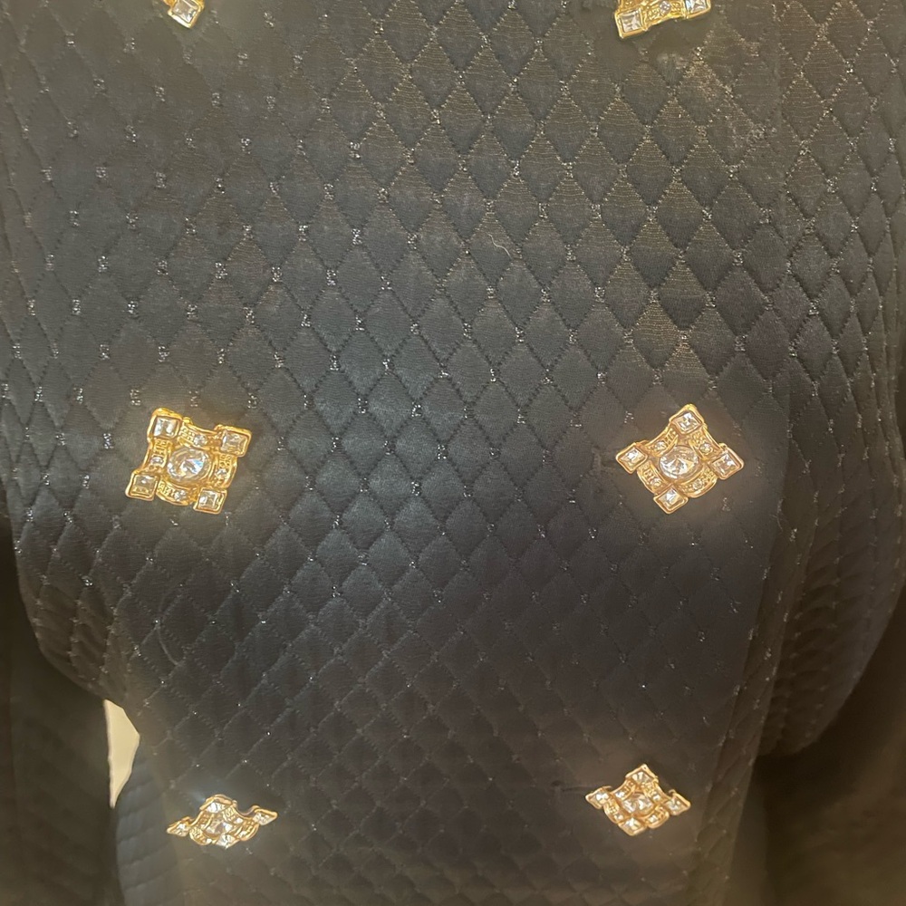 Lily & Taylor Elegant Black Quilted two piece skirt suit with Crystal Accent - Picture 3 of 10